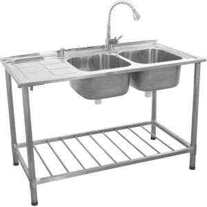 Monster Shop - KuKoo Commercial Catering Sink Double Bowl / Left Hand Drainer Monster Shop - KuKoo Commercial Catering Sink Double Bowl / Left Hand Drainer