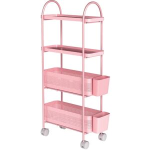 Levede 4 Tier Kitchen Storage Trolley Cart on Wheels for Narrow Space Metal Pink Levede 4 Tier Kitchen Storage Trolley Cart on Wheels for Narrow Space Metal Pink