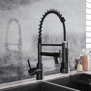 Livingandhome - Black Stainless Steel Kitchen Faucet with Pull Down Spring Spout Livingandhome - Black Stainless Steel Kitchen Faucet with Pull Down Spring Spout