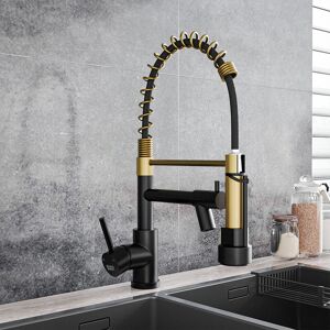 Livingandhome - Gold Black Stainless Steel Kitchen Faucet with Pull Down Spring Spout Livingandhome - Gold Black Stainless Steel Kitchen Faucet with Pull Down Spring Spout