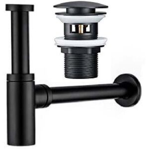 SJQKA Matte Black Deodorizing Sink Drain and Trap Set for Bathroom Sinks with Overflow, Retractable Drain, SJQKA Matte Black Deodorizing Sink Drain and Trap Set for Bathroom Sinks with Overflow, Retractable Drain,