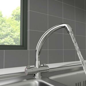 NRG Modern Dual Twin Lever Tap Swivel Solid Brass Swivel Spout Mixer Kitchen Sink Faucet Chrome NRG Modern Dual Twin Lever Tap Swivel Solid Brass Swivel Spout Mixer Kitchen Sink Faucet Chrome