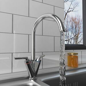 NRG Modern Solid Brass Tap Swivel Spout Twin Dual Lever Kitchen Sink Mixer Faucet Chrome NRG Modern Solid Brass Tap Swivel Spout Twin Dual Lever Kitchen Sink Mixer Faucet Chrome