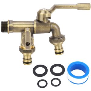 GROOFOO Outdoor Double Taps Water Faucet Kit 3/4in Inlet Wall Mounted Brass Frost Proof Outside Antique Brass Water Tap Splitter with 2 25mm Outlets GROOFOO Outdoor Double Taps Water Faucet Kit 3/4in Inlet Wall Mounted Brass Frost Proof Outside Antique Brass Water Tap Splitter with 2 25mm Outlets