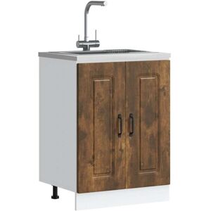 Sink Base Cabinet Kalmar Smoked Oak 60x46x81.5 cm Engineered Wood Vidaxl Sink Base Cabinet Kalmar Smoked Oak 60x46x81.5 cm Engineered Wood Vidaxl