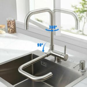 DEWDAT Pull Down Kitchen Faucet with 2 Modes Jets, 304 Stainless Steel Kitchen Mixer Tap 180° Foldable and 360° Rotatable Under WiCold and Hot Available DEWDAT Pull Down Kitchen Faucet with 2 Modes Jets, 304 Stainless Steel Kitchen Mixer Tap 180° Foldable and 360° Rotatable Under WiCold and Hot Available
