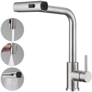 WOIYIC Pull-out kitchen faucet with 3 spray patterns, sink faucet with sprayer, 360° swivel kitchen faucet, brushed stainless steel kitchen mixer tap WOIYIC Pull-out kitchen faucet with 3 spray patterns, sink faucet with sprayer, 360° swivel kitchen faucet, brushed stainless steel kitchen mixer tap