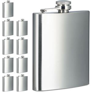 Relaxdays - 10x Hip Flask, 200ml Each, Stainless Steel, Beverages to go, Fits in Pocket, hwd: 12.5 x 9.5 x 2.5 cm, Silver Relaxdays - 10x Hip Flask, 200ml Each, Stainless Steel, Beverages to go, Fits in Pocket, hwd: 12.5 x 9.5 x 2.5 cm, Silver