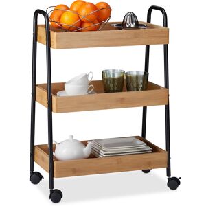 Bamboo Serving Cart, 3 Tiers, 360° Rotating Wheels, Handles, Steel Frame, hwd 70x49x28 cm, Natural/Black - Relaxdays Bamboo Serving Cart, 3 Tiers, 360° Rotating Wheels, Handles, Steel Frame, hwd 70x49x28 cm, Natural/Black - Relaxdays