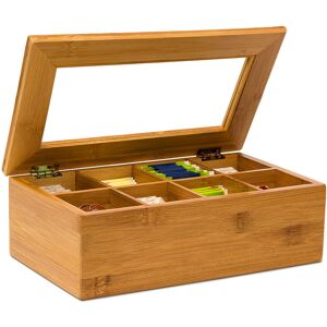 Bamboo Tea Box, 8 Compartments, Tea Bag Chest, Wooden With Closable Lid & Window, hwd: 9 x 28 x 16 cm, Brown - Relaxdays Bamboo Tea Box, 8 Compartments, Tea Bag Chest, Wooden With Closable Lid & Window, hwd: 9 x 28 x 16 cm, Brown - Relaxdays