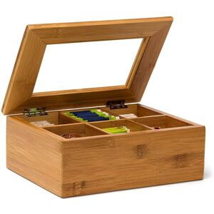 Bamboo Tea Box, 6 Compartments, Tea Bag Chest, Wooden With Closable Lid & Window, hwd: 9 x 22 x 16 cm, Brown - Relaxdays Bamboo Tea Box, 6 Compartments, Tea Bag Chest, Wooden With Closable Lid & Window, hwd: 9 x 22 x 16 cm, Brown - Relaxdays
