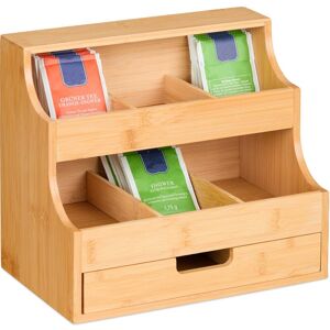 Relaxdays - Tea Box, 9 Compartments, Organiser with Drawer, Bamboo, hwd: 24 x 27 x 17 cm, Vertical Tiered Rack, Natural Relaxdays - Tea Box, 9 Compartments, Organiser with Drawer, Bamboo, hwd: 24 x 27 x 17 cm, Vertical Tiered Rack, Natural