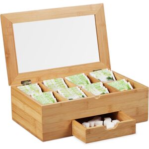 Bamboo Tea Storage Box, Lid with Window, 8 Compartments, Chest with Drawer, HxWxD 11x33x20 cm, Natural - Relaxdays Bamboo Tea Storage Box, Lid with Window, 8 Compartments, Chest with Drawer, HxWxD 11x33x20 cm, Natural - Relaxdays