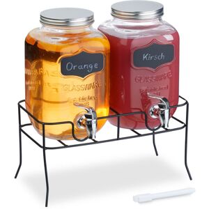 2x Drink Dispenser, 4L, Beverage Containers, Stand, Party Accessory, Tap and Lid, Glass & Plastic, Transparent - Relaxdays 2x Drink Dispenser, 4L, Beverage Containers, Stand, Party Accessory, Tap and Lid, Glass & Plastic, Transparent - Relaxdays