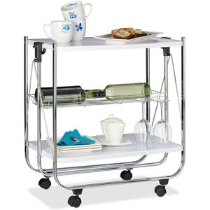 Foldable Serving Trolley, 4 Wheels, 2 Shelves, Basket, HxWxD: 68.5 x 68 x 40.5 cm, Kitchen Cart, White - Relaxdays Foldable Serving Trolley, 4 Wheels, 2 Shelves, Basket, HxWxD: 68.5 x 68 x 40.5 cm, Kitchen Cart, White - Relaxdays