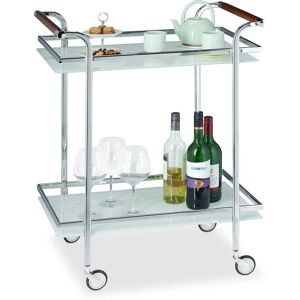 Frosted Glass Serving Trolley, Tea Station, Push Cart, 2 Tiers, Open, Deluxe Castors, hwd 85x66x43 cm, Silver - Relaxdays Frosted Glass Serving Trolley, Tea Station, Push Cart, 2 Tiers, Open, Deluxe Castors, hwd 85x66x43 cm, Silver - Relaxdays