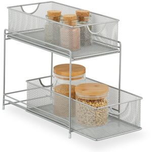Relaxdays - Kitchen Cabinet Organiser, Pull-out Base Unit Shelf, 2 Drawers, Metal Baskets, hwd: 32 x 19 x 35.5 cm, Silver Relaxdays - Kitchen Cabinet Organiser, Pull-out Base Unit Shelf, 2 Drawers, Metal Baskets, hwd: 32 x 19 x 35.5 cm, Silver