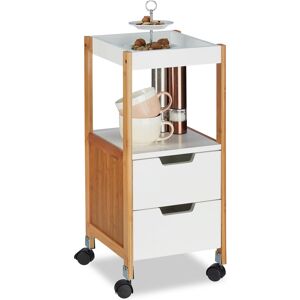 Kitchen Cart with Drawers, Tea Trolley, On Wheels, mdf, Bamboo, hwd: 69x30x30 cm, White - Relaxdays Kitchen Cart with Drawers, Tea Trolley, On Wheels, mdf, Bamboo, hwd: 69x30x30 cm, White - Relaxdays