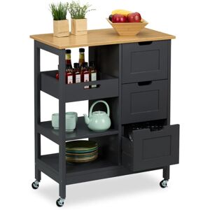 Kitchen Island Cart, with Countertop, 3 Drawers, 3 Shelves, 85 x 68.5 x 38.5 cm, Rolling Trolley, Grey/Natural - Relaxdays Kitchen Island Cart, with Countertop, 3 Drawers, 3 Shelves, 85 x 68.5 x 38.5 cm, Rolling Trolley, Grey/Natural - Relaxdays
