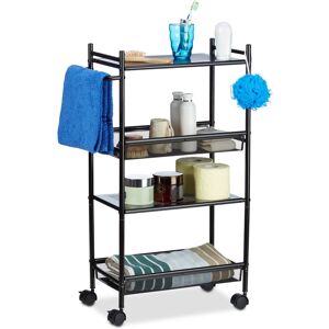 Metal Serving Cart, 4-Tier Kitchen Trolley, Office Rack with Wheels HxWxD: 81 x 26 x 50 cm, Black - Relaxdays Metal Serving Cart, 4-Tier Kitchen Trolley, Office Rack with Wheels HxWxD: 81 x 26 x 50 cm, Black - Relaxdays