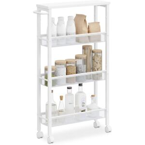 Relaxdays narrow trolley, HxWxD: 77 x 13 x 45.5 cm, slim shelf for bathroom & kitchen, 4 tiers, rolling cart, white Relaxdays narrow trolley, HxWxD: 77 x 13 x 45.5 cm, slim shelf for bathroom & kitchen, 4 tiers, rolling cart, white