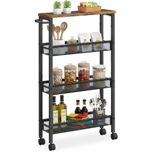 Relaxdays narrow trolley, HxWxD: 77 x 13 x 45.5 cm, slim niche shelf for bathroom & kitchen, 4 tiers, metal, brown/black Relaxdays narrow trolley, HxWxD: 77 x 13 x 45.5 cm, slim niche shelf for bathroom & kitchen, 4 tiers, metal, brown/black