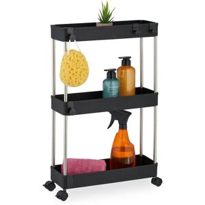 Niche Trolley, 3 Shelves, Narrow Kitchen & Bathroom Cart, HxWxD: 62 x 41.5 x 14.5 cm, Rolling Shelf, Black - Relaxdays Niche Trolley, 3 Shelves, Narrow Kitchen & Bathroom Cart, HxWxD: 62 x 41.5 x 14.5 cm, Rolling Shelf, Black - Relaxdays