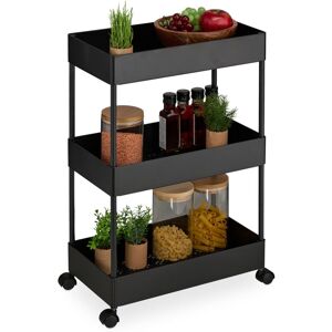 Rolling Cart, 3 Tiers, Serving Trolley, Utilities, for Kitchen & Bathroom, hwd: 65 x 39.5 x 21.5 cm, Black - Relaxdays Rolling Cart, 3 Tiers, Serving Trolley, Utilities, for Kitchen & Bathroom, hwd: 65 x 39.5 x 21.5 cm, Black - Relaxdays