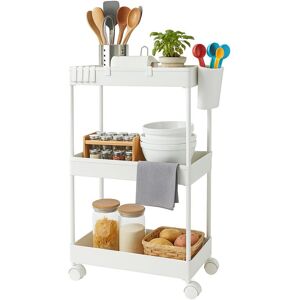 Relaxdays rolling cart, 3 tiers, serving cart, kitchen cart, bathroom & office, mobile shelf, HWD: 62.5x40x22 cm, white Relaxdays rolling cart, 3 tiers, serving cart, kitchen cart, bathroom & office, mobile shelf, HWD: 62.5x40x22 cm, white
