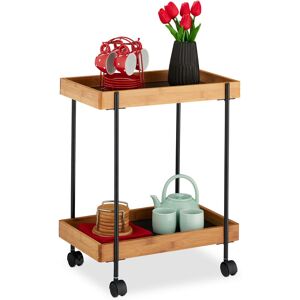 Serving Trolley, Tea Station with 2 Tiers, Bamboo & Iron, Side Table on Casters, 57x46x28 cm, Natural/Black - Relaxdays Serving Trolley, Tea Station with 2 Tiers, Bamboo & Iron, Side Table on Casters, 57x46x28 cm, Natural/Black - Relaxdays