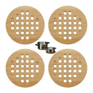Relaxdays - Set of 4 Round Bamboo Pot Holders, Wooden, ca 20 cm Diameter, Natural Relaxdays - Set of 4 Round Bamboo Pot Holders, Wooden, ca 20 cm Diameter, Natural
