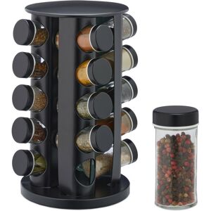 Relaxdays - Spice Rack, 20 Glass Jars, Rotatable, Stainless Steel, h x d: approx. 33.5 x 19 cm, Black Relaxdays - Spice Rack, 20 Glass Jars, Rotatable, Stainless Steel, h x d: approx. 33.5 x 19 cm, Black