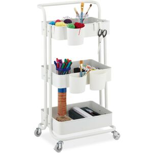 Storage Trolley, 3 Shelves, All-Purpose, Rolling Shelf h x w x d approx. 86 x 38 x 39 cm, Metal, White - Relaxdays Storage Trolley, 3 Shelves, All-Purpose, Rolling Shelf h x w x d approx. 86 x 38 x 39 cm, Metal, White - Relaxdays