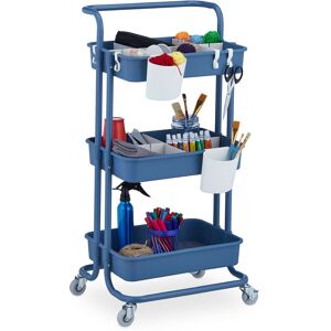Storage Trolley, 3 Shelves, All-Purpose, Rolling Shelf h x w x d approx. 86 x 43 x 42 cm, Metal, Blue - Relaxdays Storage Trolley, 3 Shelves, All-Purpose, Rolling Shelf h x w x d approx. 86 x 43 x 42 cm, Metal, Blue - Relaxdays