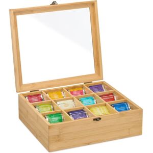 Relaxdays - Tea Box, 12 Compartments, Bamboo Storage, Viewing Window, Coffee Pod Organiser, hwd: 11 x 32 x 28 cm, Natural Relaxdays - Tea Box, 12 Compartments, Bamboo Storage, Viewing Window, Coffee Pod Organiser, hwd: 11 x 32 x 28 cm, Natural
