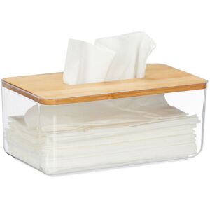 Relaxdays - Tissue Box, Bamboo Lid, for Bathroom, Paper Dispenser, HxWxD 10 x 23.5 x 13 cm, Plastic, Transparent/Natural Relaxdays - Tissue Box, Bamboo Lid, for Bathroom, Paper Dispenser, HxWxD 10 x 23.5 x 13 cm, Plastic, Transparent/Natural