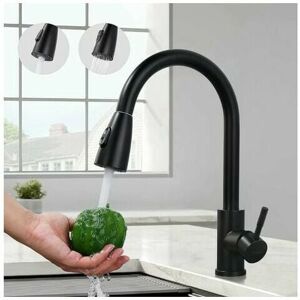 DEWDAT Rose-Black kitchen faucet, sink mixer with pull-out spray in stainless steel, kitchen mixer with 2 jet modes, high spout and 360° swivel, DEWDAT Rose-Black kitchen faucet, sink mixer with pull-out spray in stainless steel, kitchen mixer with 2 jet modes, high spout and 360° swivel,
