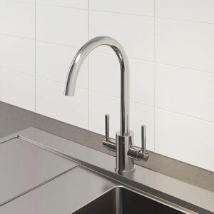 SAUBER Kitchen Tap Dual Twin Lever Modern Mono Sink Mixer Hot Cold Faucet - Thun Curved Spout Swivel Chrome SAUBER Kitchen Tap Dual Twin Lever Modern Mono Sink Mixer Hot Cold Faucet - Thun Curved Spout Swivel Chrome