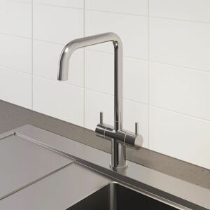 SAUBER Kitchen Tap Dual Twin Lever Modern Mono Sink Mixer Hot Cold Faucet - Lugano Chrome Finish SAUBER Kitchen Tap Dual Twin Lever Modern Mono Sink Mixer Hot Cold Faucet - Lugano Chrome Finish