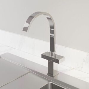 SAUBER Kitchen Tap Dual Twin Lever Modern Mono Sink Mixer Hot Cold Faucet - Aarau Chrome Finish SAUBER Kitchen Tap Dual Twin Lever Modern Mono Sink Mixer Hot Cold Faucet - Aarau Chrome Finish
