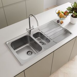 SAUBER Modern Stainless Steel 1.5 Bowl Reversible Drainer Kitchen Sink Basket Wastes SAUBER Modern Stainless Steel 1.5 Bowl Reversible Drainer Kitchen Sink Basket Wastes