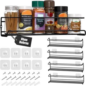 TINOR Set of 4 Metal Wall Mounted Spice Racks Hanging with Adhesive or Screw Mount Black TINOR Set of 4 Metal Wall Mounted Spice Racks Hanging with Adhesive or Screw Mount Black