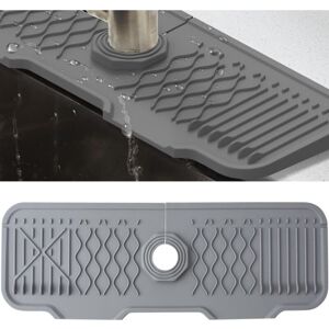 BEIJIYI Silicone Faucet Mat, Sink Faucet Splash Guard, Faucet Handle Drip Tray, Sink Mat for Kitchen and Bathroom Countertops (Grey, 43cm) BEIJIYI Silicone Faucet Mat, Sink Faucet Splash Guard, Faucet Handle Drip Tray, Sink Mat for Kitchen and Bathroom Countertops (Grey, 43cm)