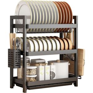 Tonchean - Sink Drainer Basket, 3 Tier Kitchen Dish Drainer, Cutlery Holder with Drainer, Black Tonchean - Sink Drainer Basket, 3 Tier Kitchen Dish Drainer, Cutlery Holder with Drainer, Black