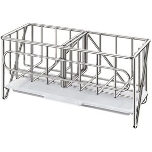 Sponge holder for the kitchen sink, organizer for the kitchen sink, holder for cleaning brushes, soap dish with drip tray, silver Ymyny Sponge holder for the kitchen sink, organizer for the kitchen sink, holder for cleaning brushes, soap dish with drip tray, silver Ymyny