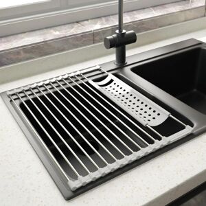 ODIPIE Stainless steel dish drainer for the kitchen, foldable and removable, stainless steel roller dryer for the sink, draining net basket, 43 cm x 35 cm, ODIPIE Stainless steel dish drainer for the kitchen, foldable and removable, stainless steel roller dryer for the sink, draining net basket, 43 cm x 35 cm,