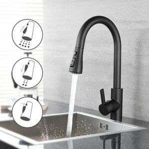 Dewdat - Stainless Steel Extendable Kitchen Faucet, 3 Spray Types, 360° Rotating Mixer Tap for Kitchen or Bathroom, Black - DAKF8F Dewdat - Stainless Steel Extendable Kitchen Faucet, 3 Spray Types, 360° Rotating Mixer Tap for Kitchen or Bathroom, Black - DAKF8F