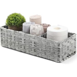 GROOFOO Toilet Tank Topper Paper Basket - Multiuse Hand Woven Plastic Wicker Basket with Divider for Organizing, Rustic Farmhouse Bathroom Decor, Countertop GROOFOO Toilet Tank Topper Paper Basket - Multiuse Hand Woven Plastic Wicker Basket with Divider for Organizing, Rustic Farmhouse Bathroom Decor, Countertop