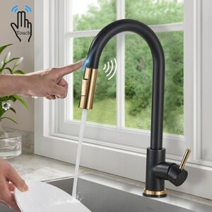 Aiperq - Kitchen Faucet with Touch Sensor - Pull-Out Spray - Black Brushed and Gold - Kitchen Faucet Aiperq - Kitchen Faucet with Touch Sensor - Pull-Out Spray - Black Brushed and Gold - Kitchen Faucet
