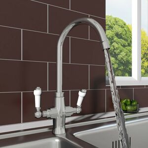 NRG - Traditional Solid Brass Tap Dual Twin Lever Swivel Kitchen Sink Mixer Faucet NRG - Traditional Solid Brass Tap Dual Twin Lever Swivel Kitchen Sink Mixer Faucet